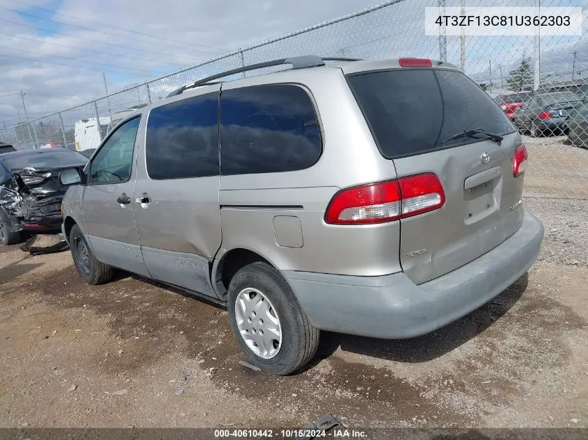 2001 Toyota Sienna Le VIN: 4T3ZF13C81U362303 Lot: 40610442