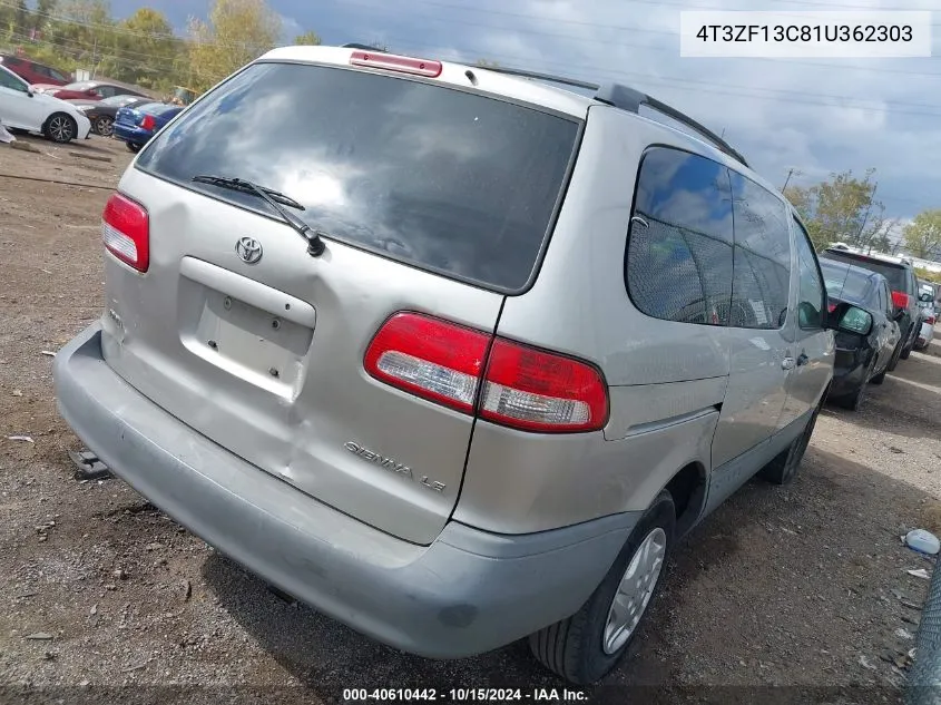 2001 Toyota Sienna Le VIN: 4T3ZF13C81U362303 Lot: 40610442