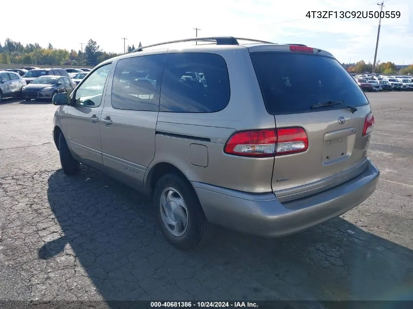 2002 Toyota Sienna Le VIN: 4T3ZF13C92U500559 Lot: 40681386