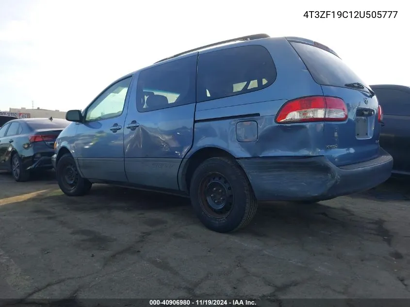 2002 Toyota Sienna Ce VIN: 4T3ZF19C12U505777 Lot: 40906980