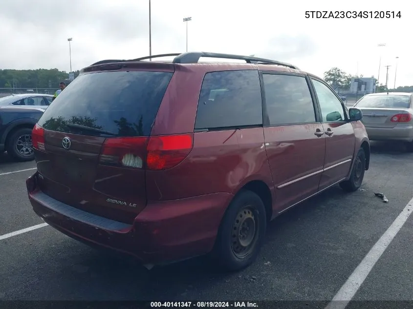 2004 Toyota Sienna Le VIN: 5TDZA23C34S120514 Lot: 40141347