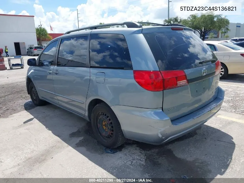 2004 Toyota Sienna Ce VIN: 5TDZA23C44S136821 Lot: 40211295