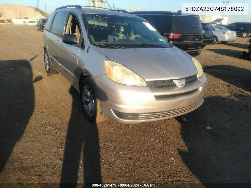 2004 Toyota Sienna Le VIN: 5TDZA23C74S178092 Lot: 40261479