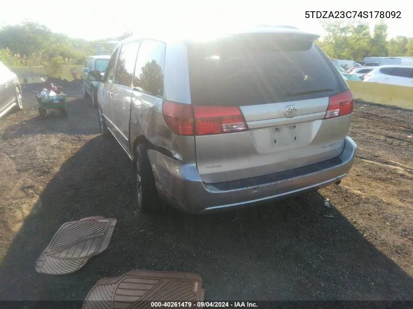 2004 Toyota Sienna Le VIN: 5TDZA23C74S178092 Lot: 40261479