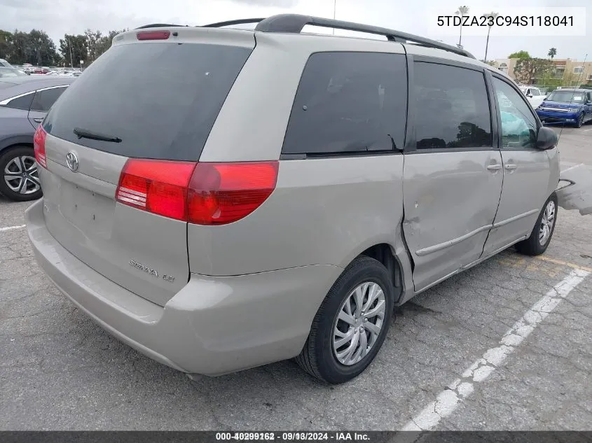 2004 Toyota Sienna Le VIN: 5TDZA23C94S118041 Lot: 40299162