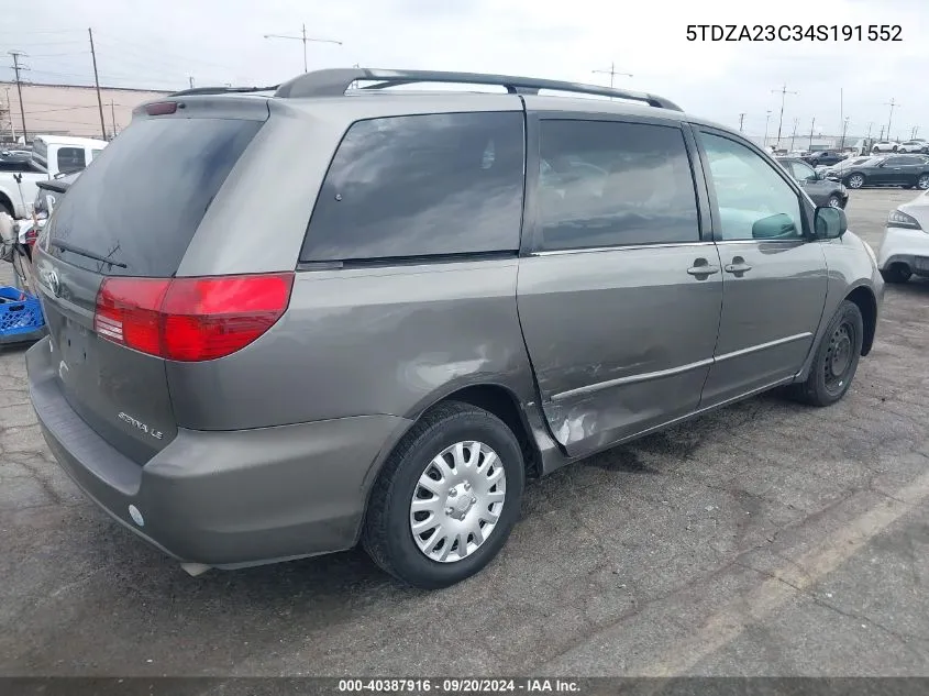 2004 Toyota Sienna Le VIN: 5TDZA23C34S191552 Lot: 40387916