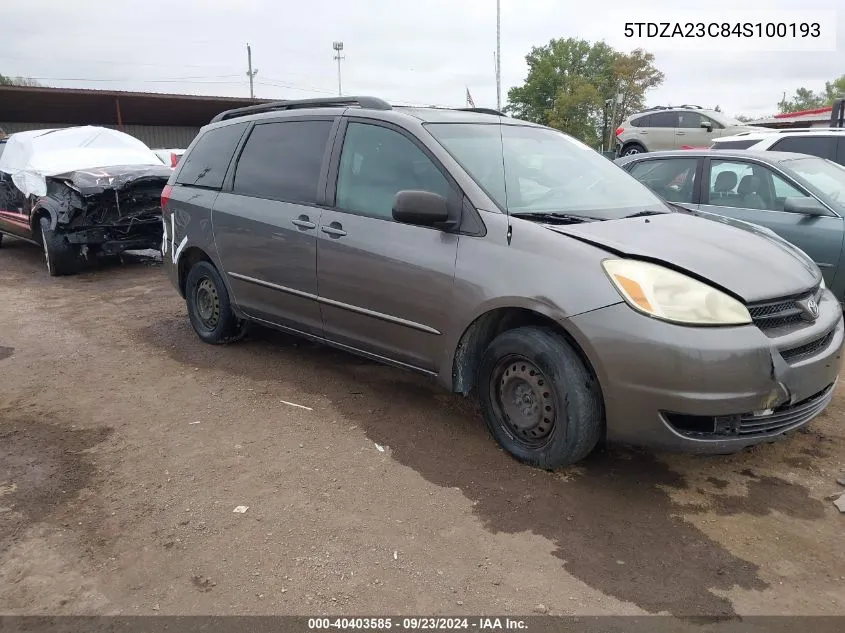 2004 Toyota Sienna Le VIN: 5TDZA23C84S100193 Lot: 40403585