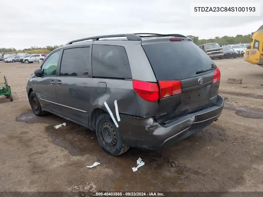 2004 Toyota Sienna Le VIN: 5TDZA23C84S100193 Lot: 40403585