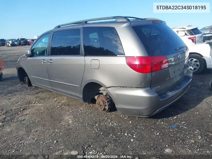 2004 Toyota Sienna Xle VIN: 5TDBA22C34S018195 Lot: 40406818