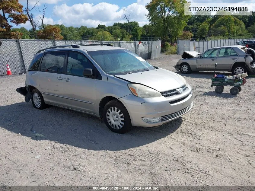 2004 Toyota Sienna Le VIN: 5TDZA23C74S194888 Lot: 40498128