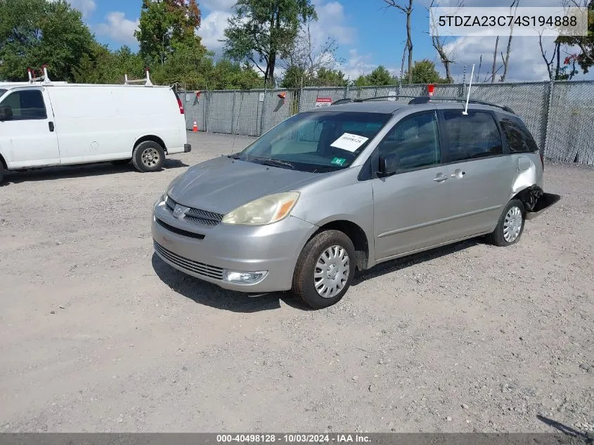 2004 Toyota Sienna Le VIN: 5TDZA23C74S194888 Lot: 40498128