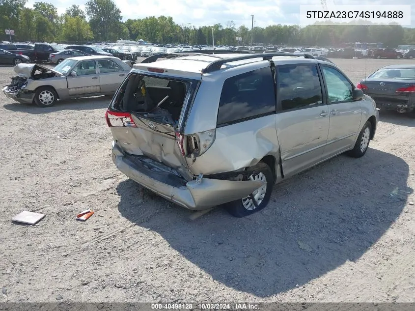 2004 Toyota Sienna Le VIN: 5TDZA23C74S194888 Lot: 40498128