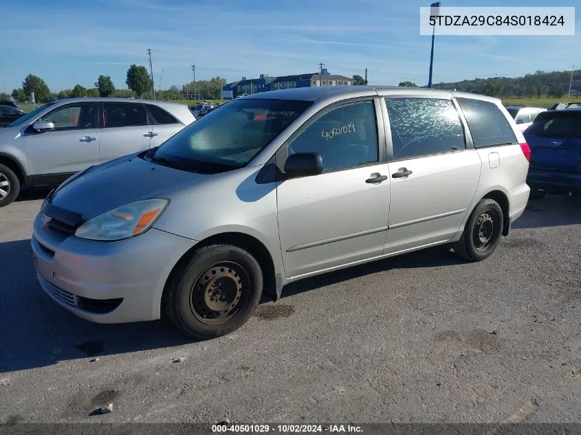 2004 Toyota Sienna Ce VIN: 5TDZA29C84S018424 Lot: 40501029