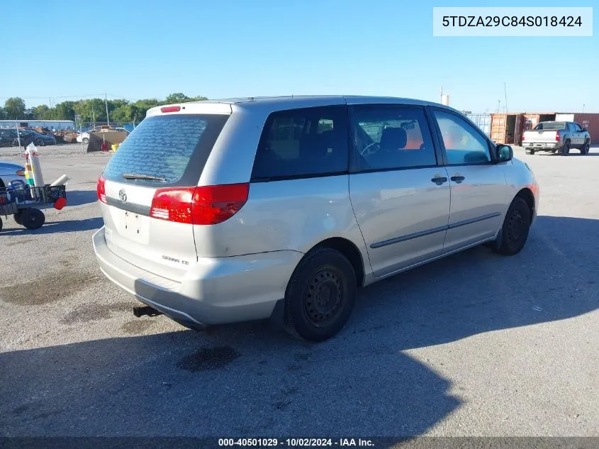 2004 Toyota Sienna Ce VIN: 5TDZA29C84S018424 Lot: 40501029