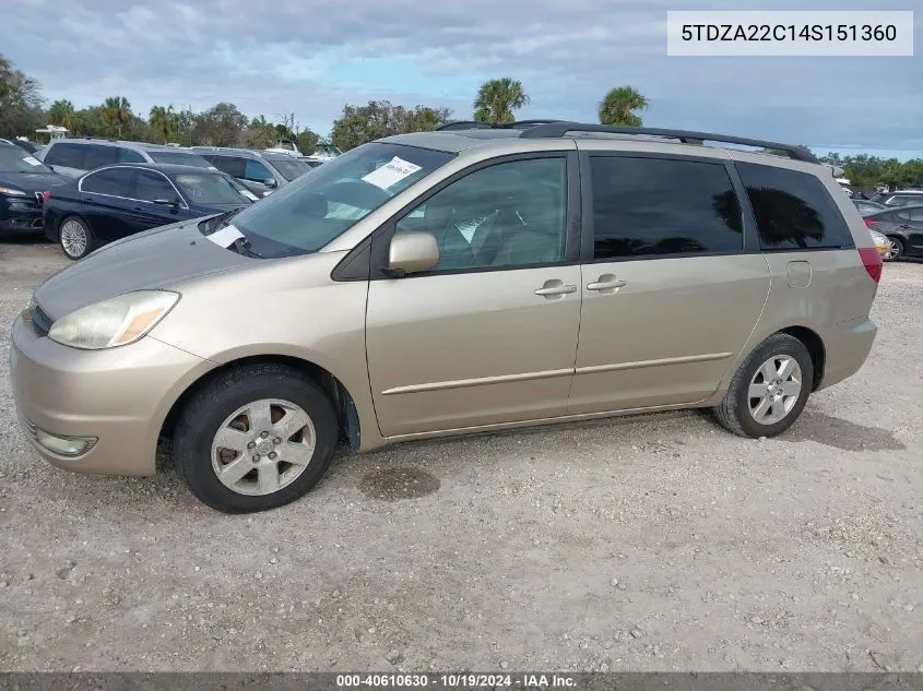 2004 Toyota Sienna Xle VIN: 5TDZA22C14S151360 Lot: 40610630