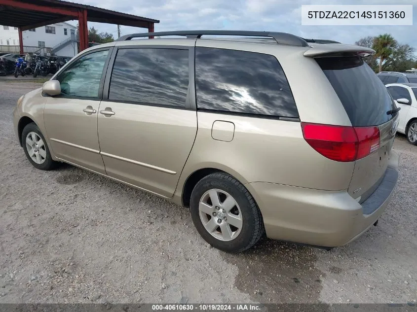 2004 Toyota Sienna Xle VIN: 5TDZA22C14S151360 Lot: 40610630