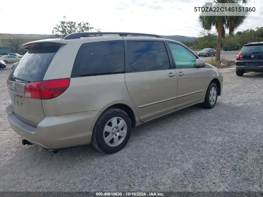 2004 Toyota Sienna Xle VIN: 5TDZA22C14S151360 Lot: 40610630