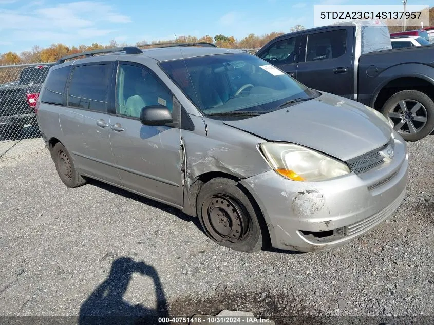 2004 Toyota Sienna Le VIN: 5TDZA23C14S137957 Lot: 40751418