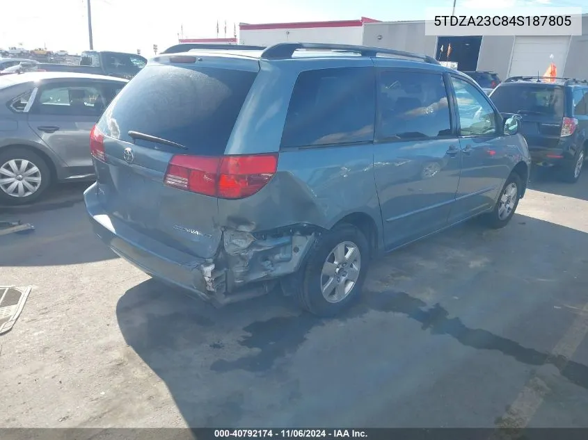 2004 Toyota Sienna Le VIN: 5TDZA23C84S187805 Lot: 40792174