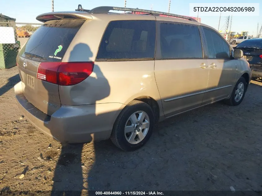 2004 Toyota Sienna Xle VIN: 5TDZA22C04S206980 Lot: 40844960