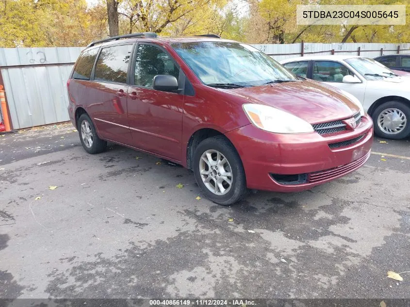 2004 Toyota Sienna Le VIN: 5TDBA23C04S005645 Lot: 40856149