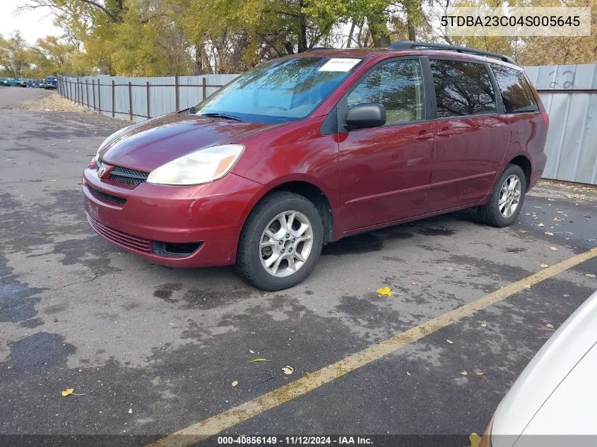 2004 Toyota Sienna Le VIN: 5TDBA23C04S005645 Lot: 40856149