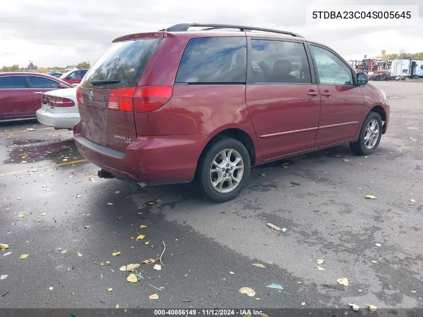 2004 Toyota Sienna Le VIN: 5TDBA23C04S005645 Lot: 40856149