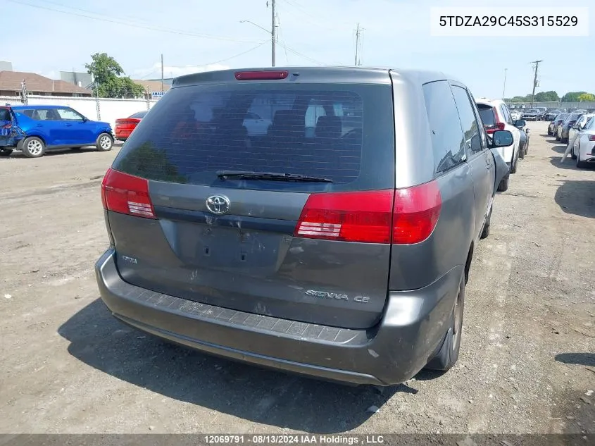 2005 Toyota Sienna Ce VIN: 5TDZA29C45S315529 Lot: 12069791