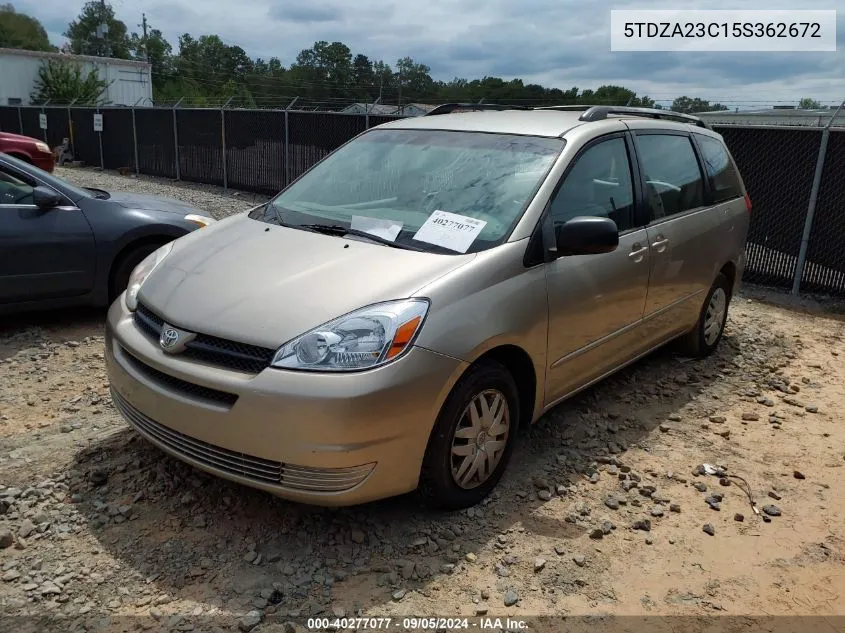 2005 Toyota Sienna Ce VIN: 5TDZA23C15S362672 Lot: 40277077