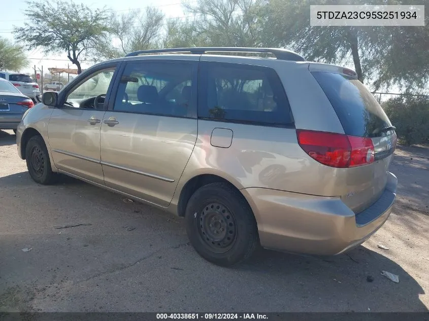 2005 Toyota Sienna Ce VIN: 5TDZA23C95S251934 Lot: 40338651