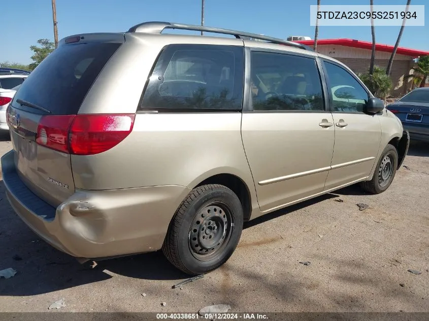 2005 Toyota Sienna Ce VIN: 5TDZA23C95S251934 Lot: 40338651