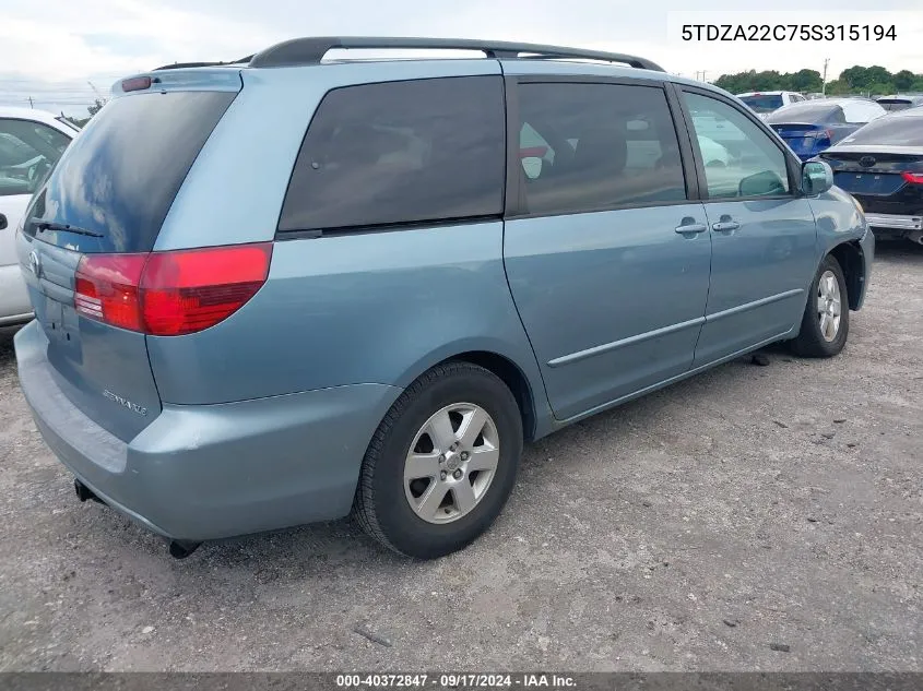 2005 Toyota Sienna Xle VIN: 5TDZA22C75S315194 Lot: 40372847