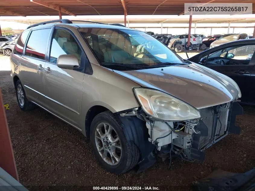 2005 Toyota Sienna Xle VIN: 5TDZA22C75S265817 Lot: 40429895