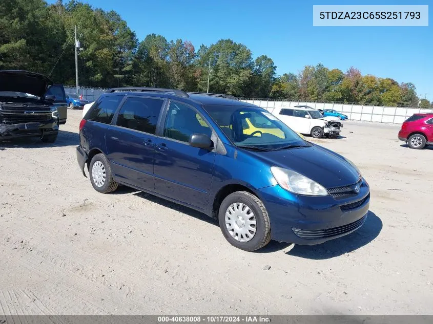 2005 Toyota Sienna Le VIN: 5TDZA23C65S251793 Lot: 40638008