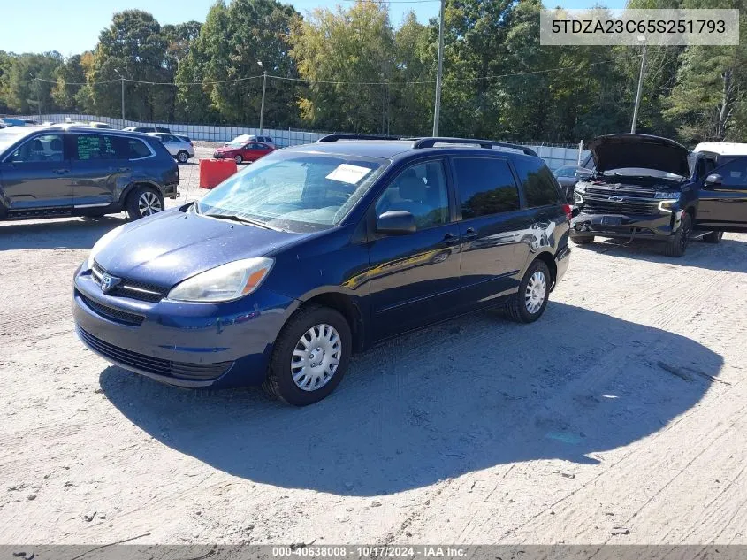 2005 Toyota Sienna Le VIN: 5TDZA23C65S251793 Lot: 40638008