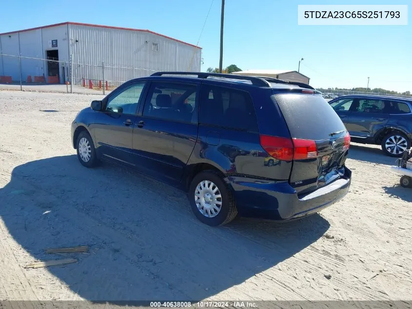 2005 Toyota Sienna Le VIN: 5TDZA23C65S251793 Lot: 40638008