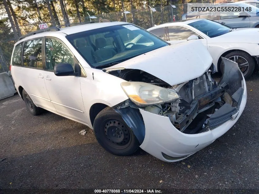 2005 Toyota Sienna Le VIN: 5TDZA23C55S228148 Lot: 40778088