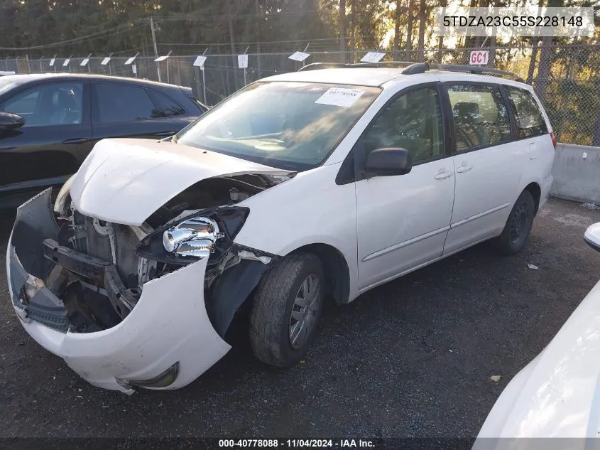 2005 Toyota Sienna Le VIN: 5TDZA23C55S228148 Lot: 40778088