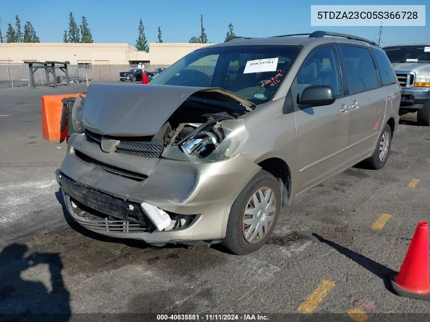 2005 Toyota Sienna Ce VIN: 5TDZA23C05S366728 Lot: 40835581