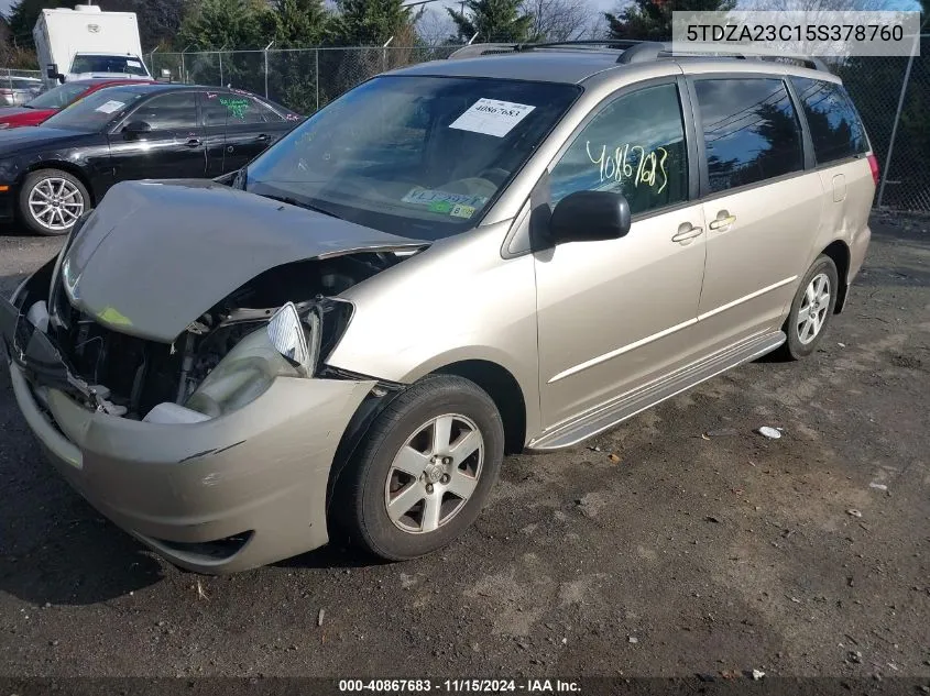 2005 Toyota Sienna Le VIN: 5TDZA23C15S378760 Lot: 40867683