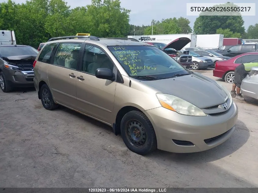 2006 Toyota Sienna Ce VIN: 5TDZA29C26S505217 Lot: 12032623