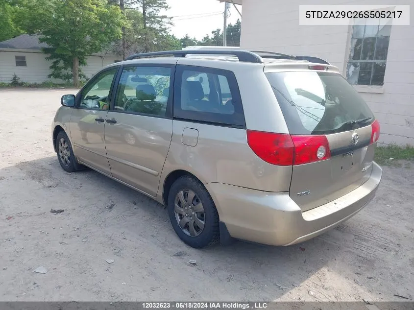 2006 Toyota Sienna Ce VIN: 5TDZA29C26S505217 Lot: 12032623