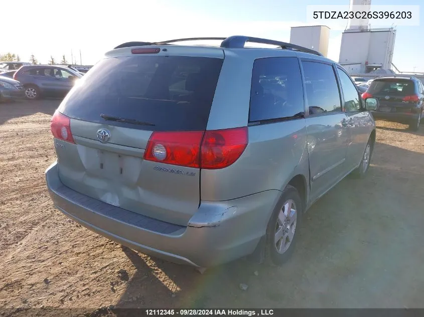 2006 Toyota Sienna Ce/Le VIN: 5TDZA23C26S396203 Lot: 12112345