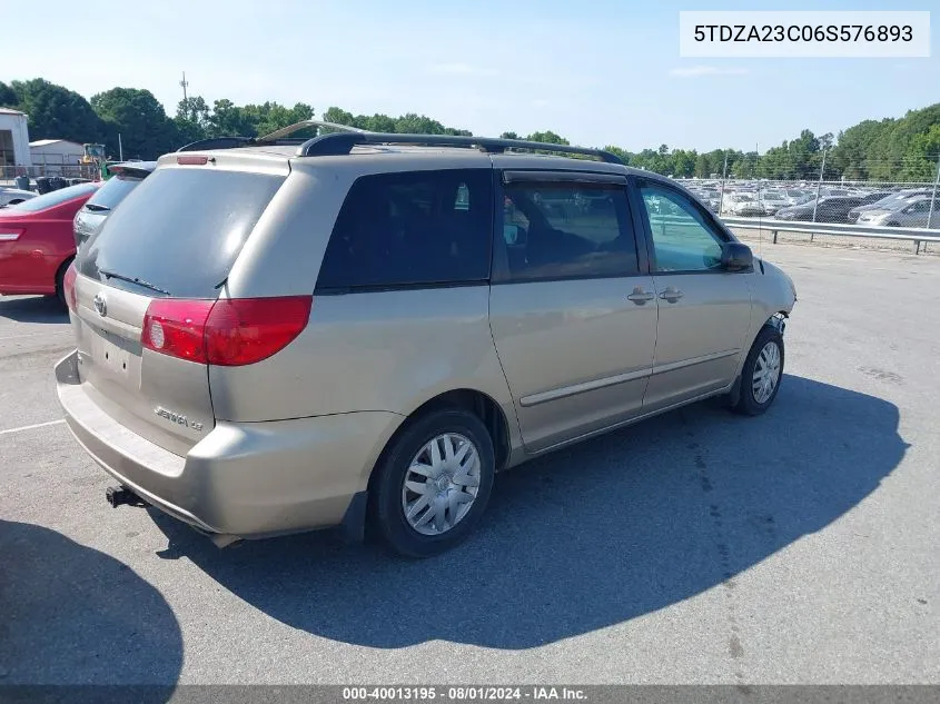 2006 Toyota Sienna Le VIN: 5TDZA23C06S576893 Lot: 40013195