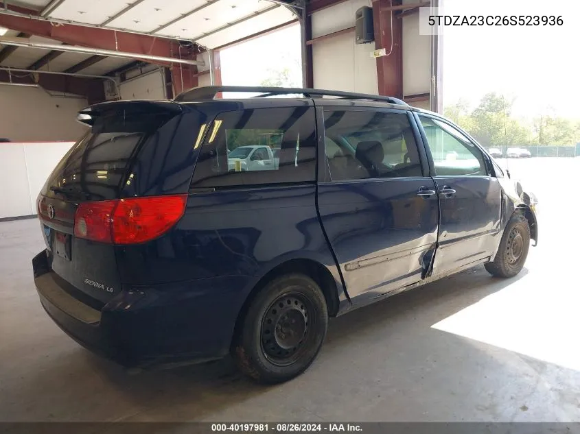 2006 Toyota Sienna Le VIN: 5TDZA23C26S523936 Lot: 40197981