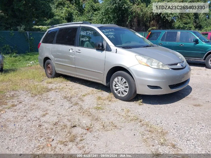 2006 Toyota Sienna Le VIN: 5TDZA23C26S403330 Lot: 40287241