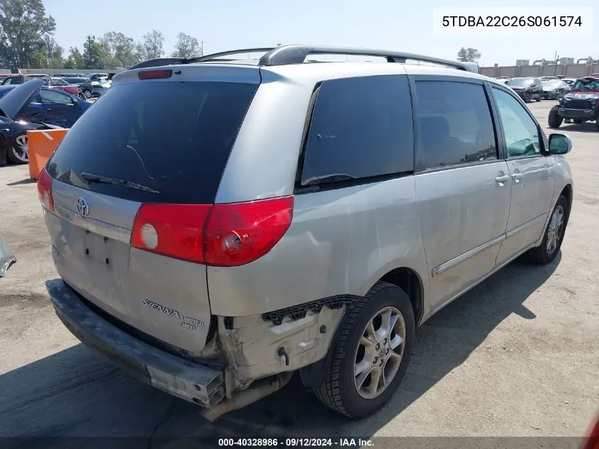 2006 Toyota Sienna Xle Limited VIN: 5TDBA22C26S061574 Lot: 40328986