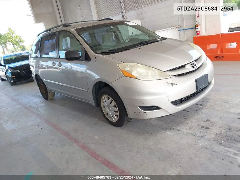 2006 Toyota Sienna Ce VIN: 5TDZA23C86S412954 Lot: 40405783