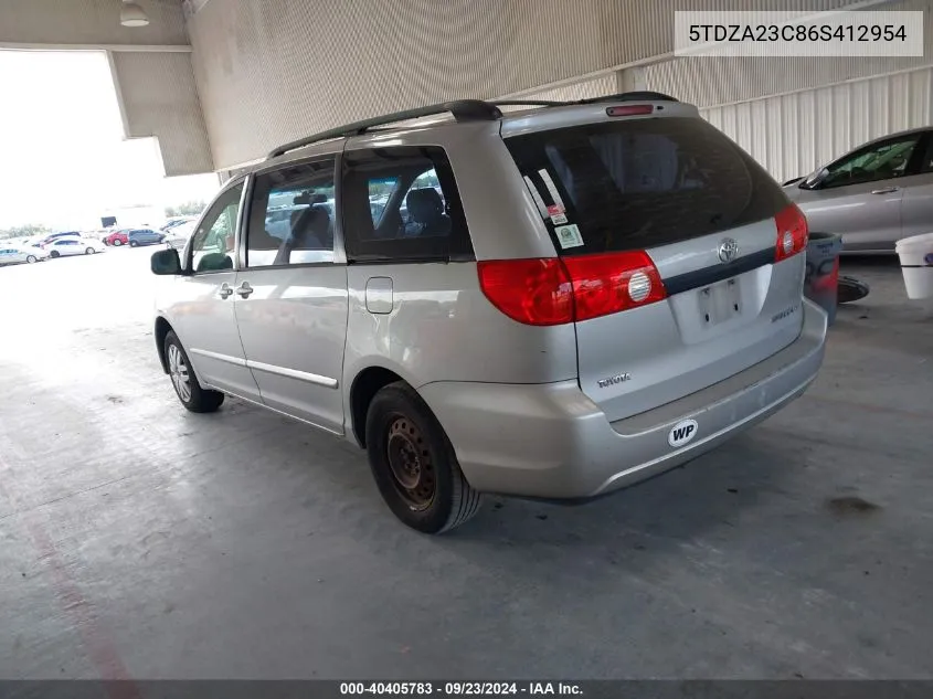 2006 Toyota Sienna Ce VIN: 5TDZA23C86S412954 Lot: 40405783