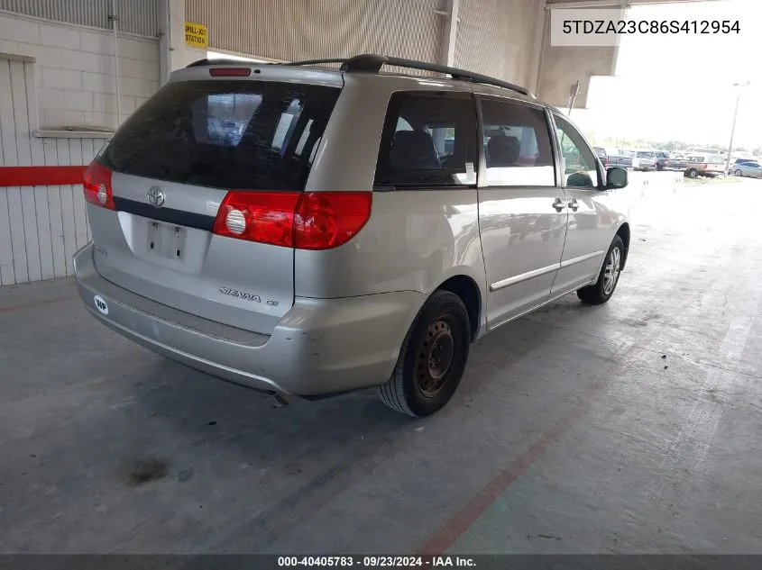 2006 Toyota Sienna Ce VIN: 5TDZA23C86S412954 Lot: 40405783